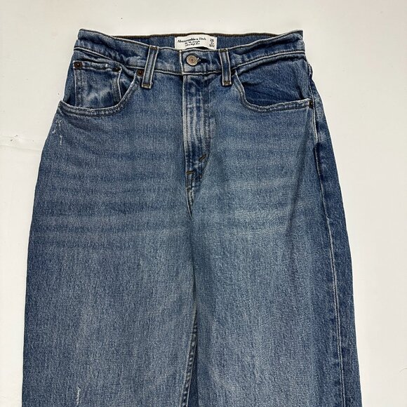 Abercrombie & Fitch 90's Straight High Rise Distressed Women size 2P Blue Jeans - Picture 2 of 5